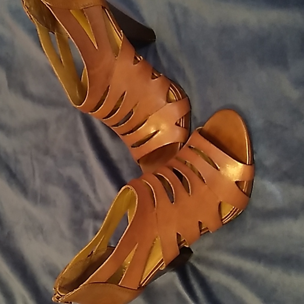 Franco Sarto Brown High Heel Zip Back Gladiator Shoes